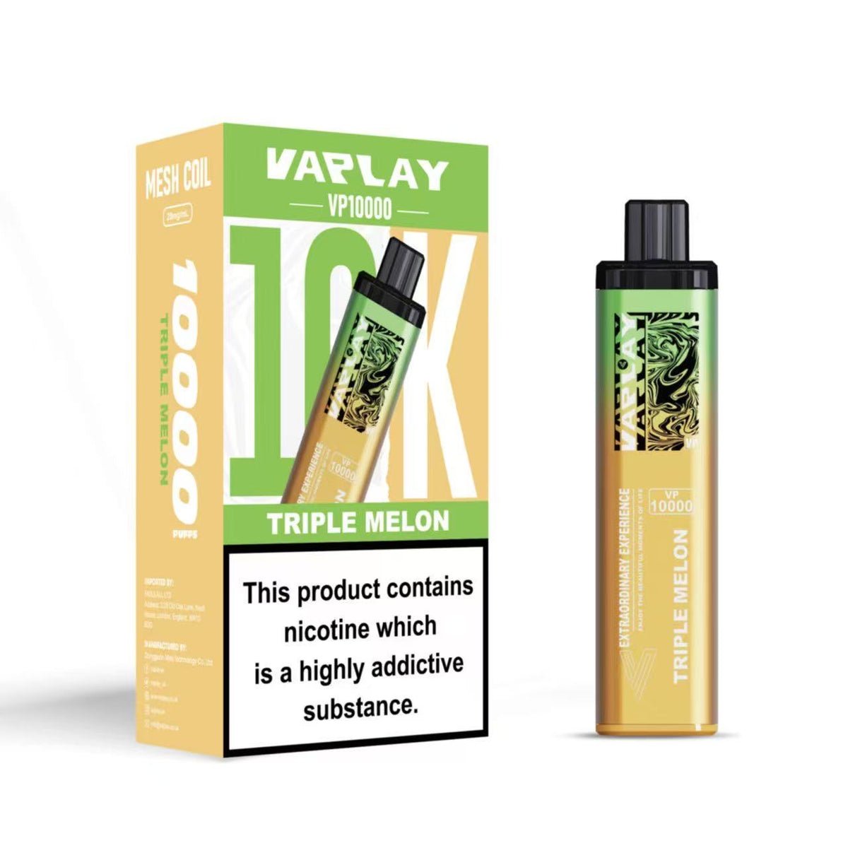 Vaplay VP10000 Prefilled Pod Vape Kit Box of 5, Triple Melon Flavour