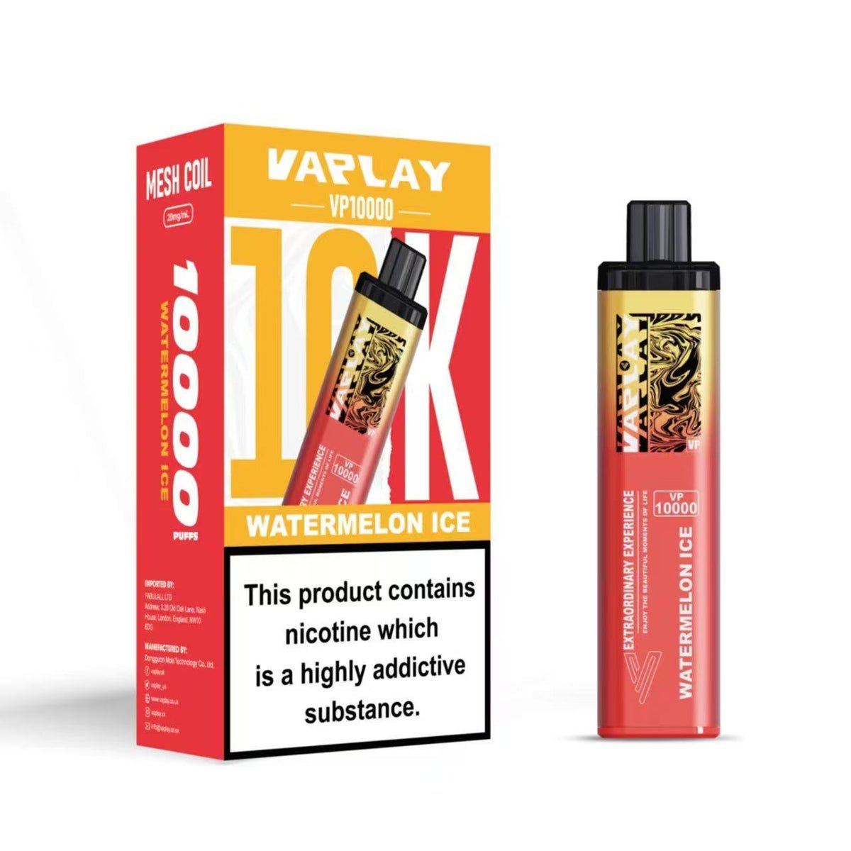 Vaplay VP10000 Prefilled Pod Vape Kit Box of 5, Watermelon Ice Flavour
