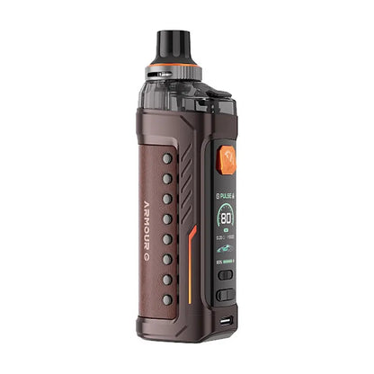 Vaporesso Armour G Pod Vape Kit in brown, featuring a sleek design and digital display.