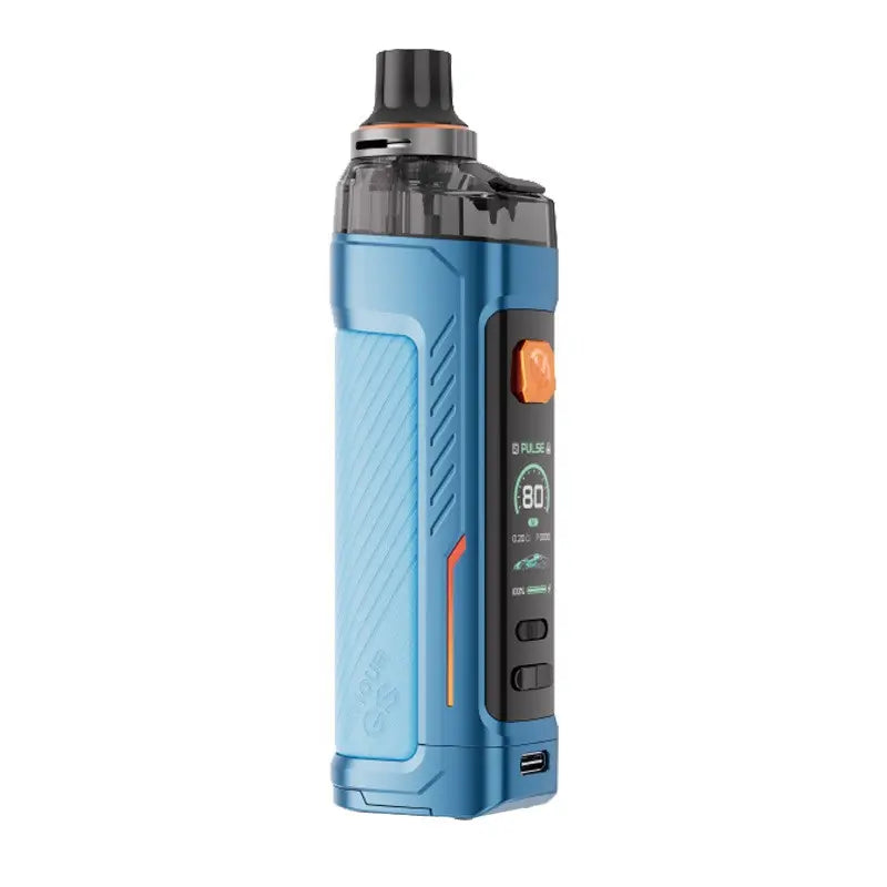 Blue Vaporesso Armour GS Pod Vape Kit with display and buttons on a white background.