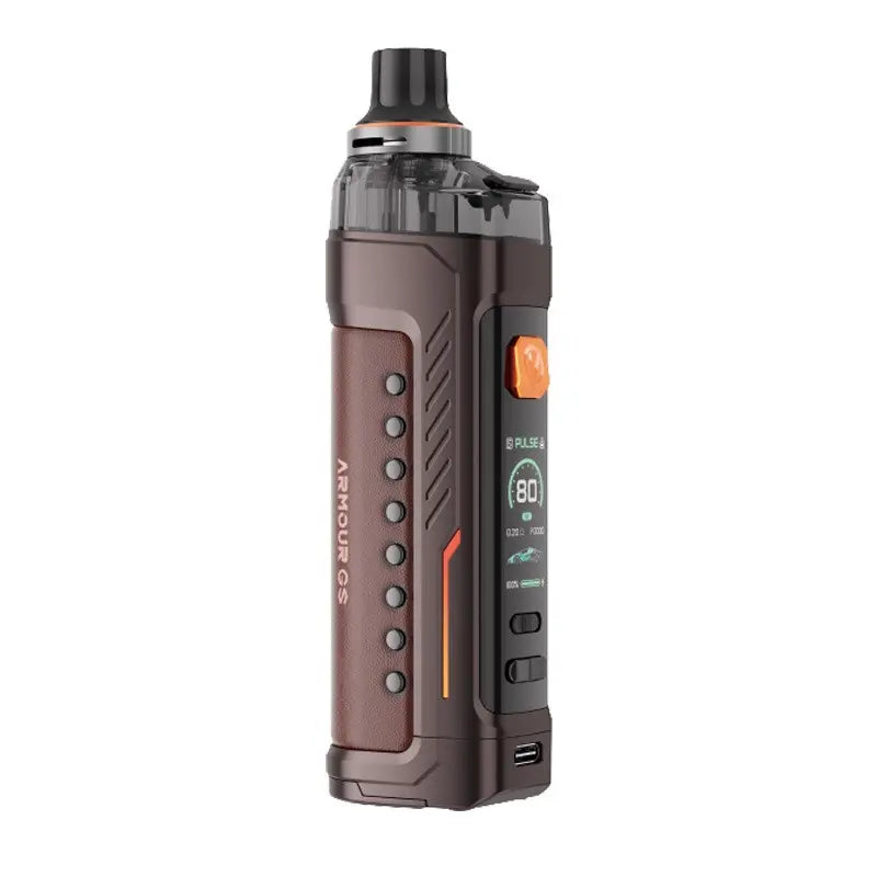 Vaporesso Armour GS Pod Vape Kit in brown, featuring a sleek design with control buttons.