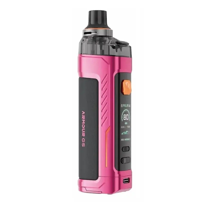 Pink Vaporesso Armour GS Pod Vape Kit with display and buttons on a white background.