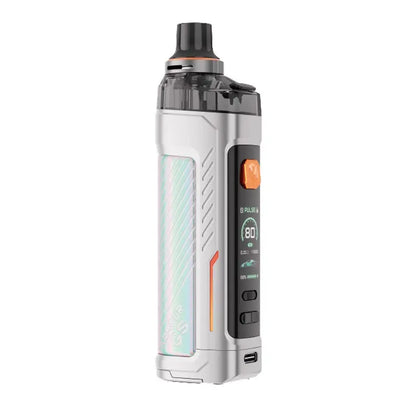 Vaporesso Armour GS Pod Vape Kit in silver with digital display and buttons.