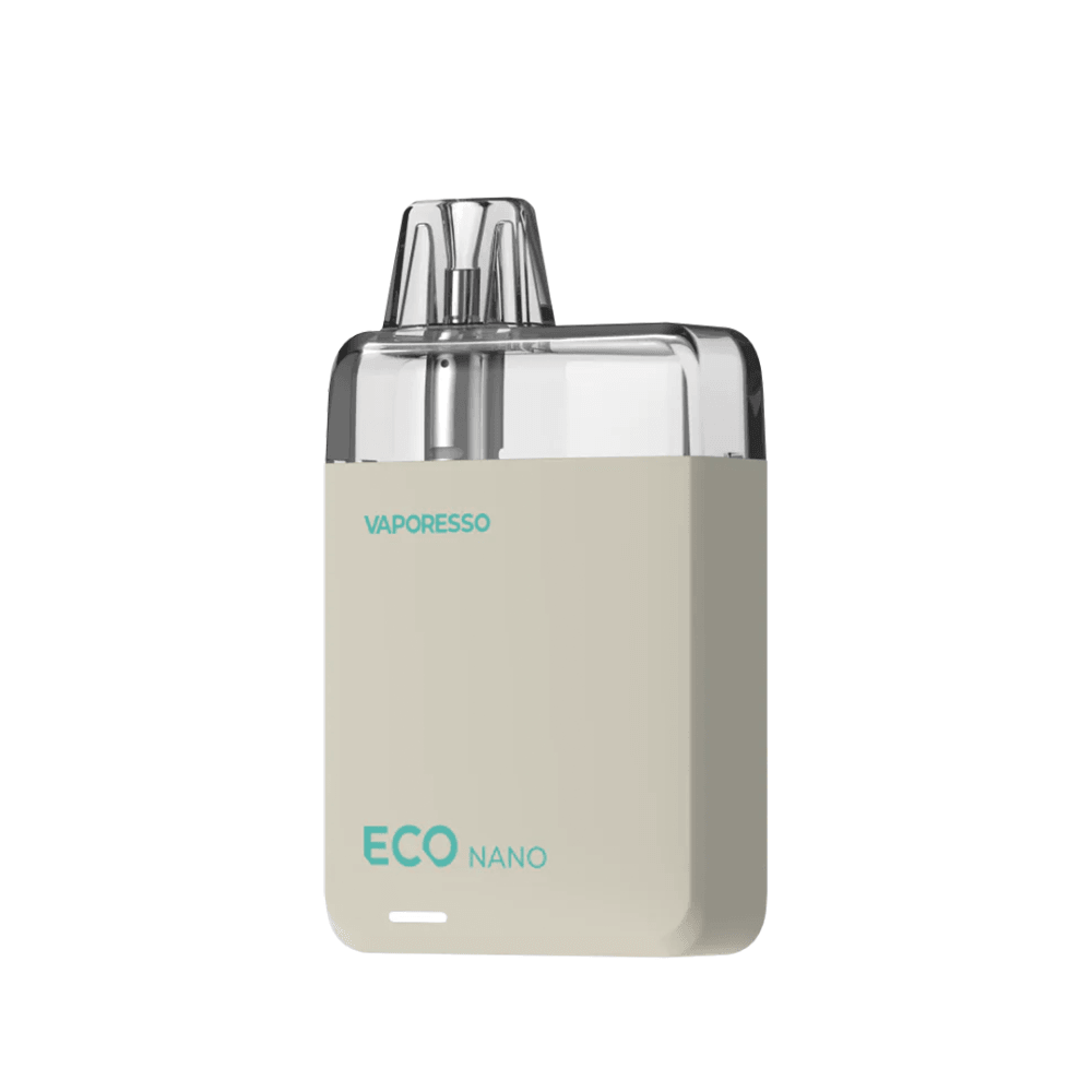 Vaporesso ECO Nano Pod Kit in beige, sleek design, transparent mouthpiece.