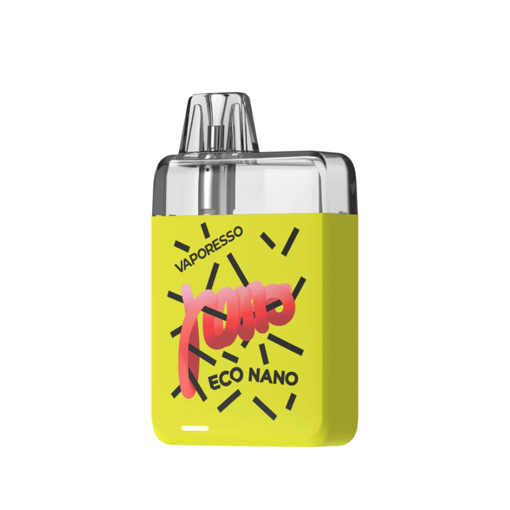Vaporesso Eco Nano Pod Kit in yellow with bold design and logo.