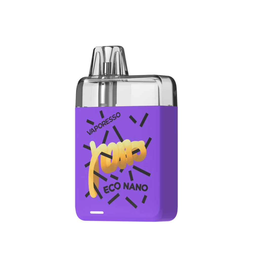 Vaporesso Eco Nano Pod Kit in purple with artistic yellow design.