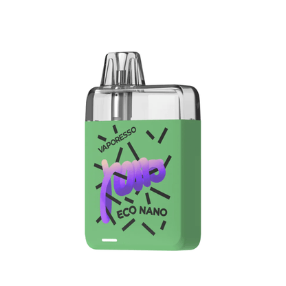 Vaporesso Eco Nano Pod Kit in green with purple design, shown on a white background.