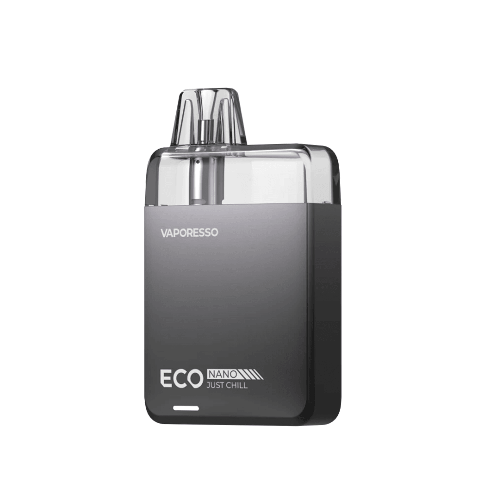 Vaporesso Eco Nano Pod Kit in sleek black, displaying "Just Chill" text.