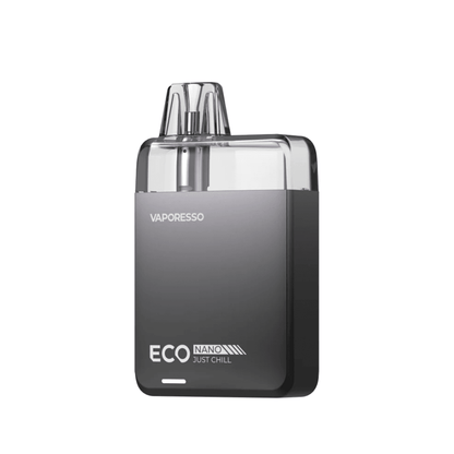 Vaporesso Eco Nano Pod Kit in sleek black, displaying "Just Chill" text.