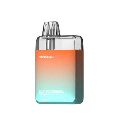 Vaporesso Eco Nano Pod Kit in gradient orange and teal, displayed on a white background.