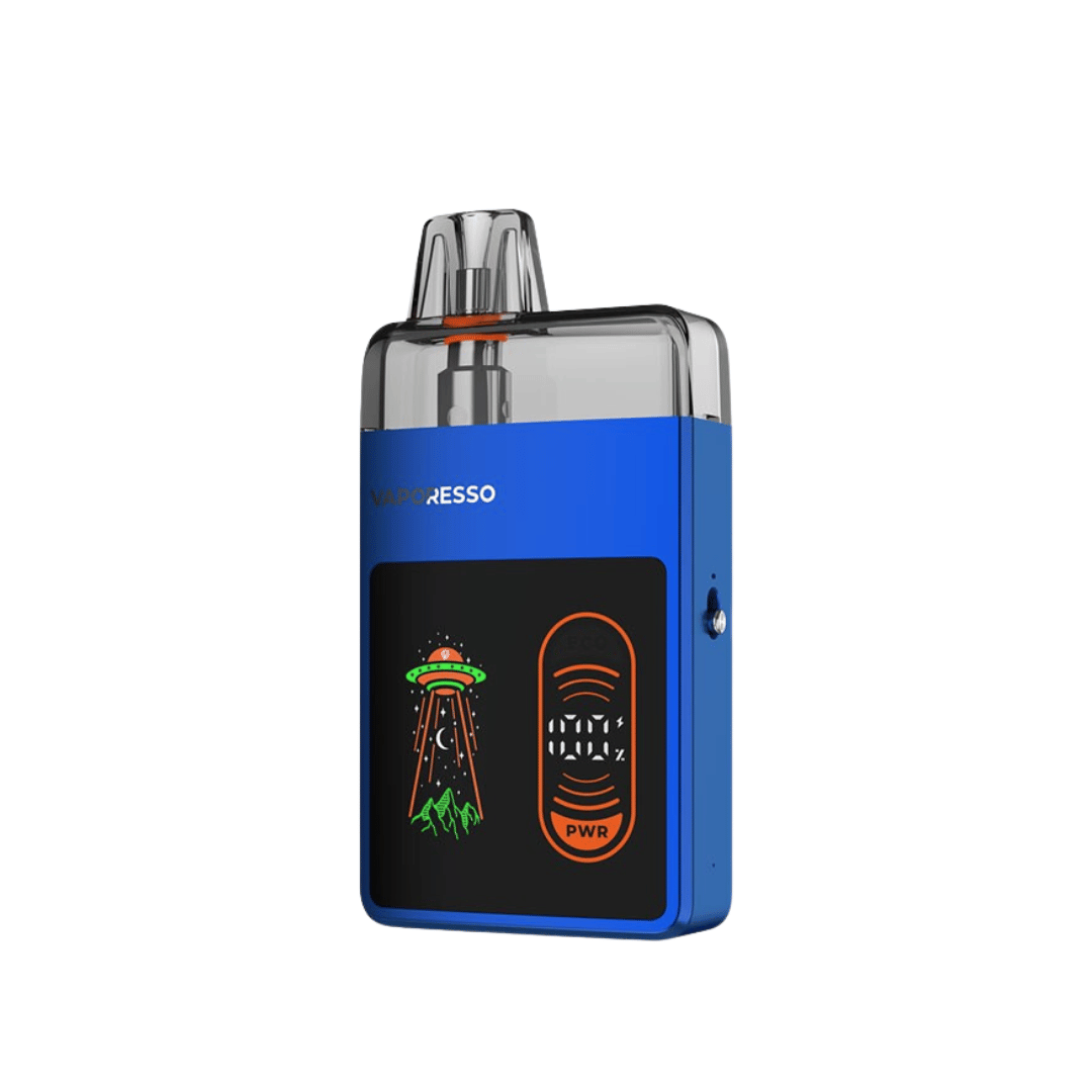 Vaporesso Eco Nano Pro Pod Kit in ocean blue, featuring an LED display and power button.