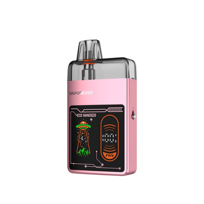 Vaporesso Eco Nano Pro Pod Kit in pink with a digital display and futuristic design.