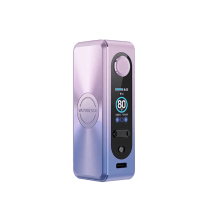 Vaporesso Gen S box mod in gradient purple with display and controls.