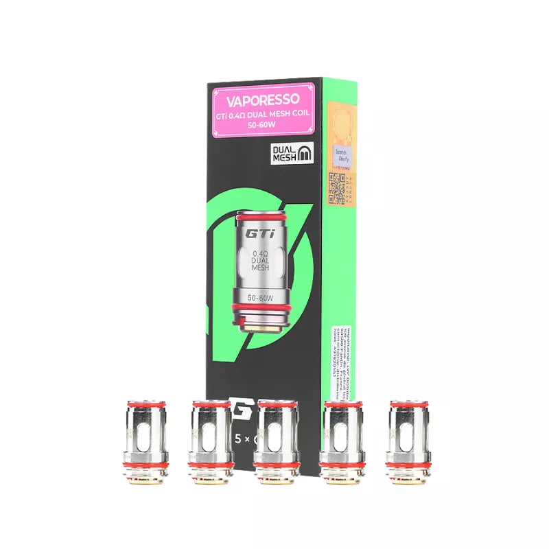 Vaporesso GTI dual mesh coil 0.4ohm - packaging with coils on a white background