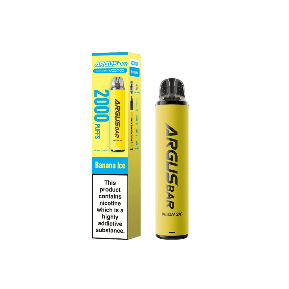 Voopoo Argus Bar Neon 2K Prefilled Kit Box of 10, Banana Ice Flavour
