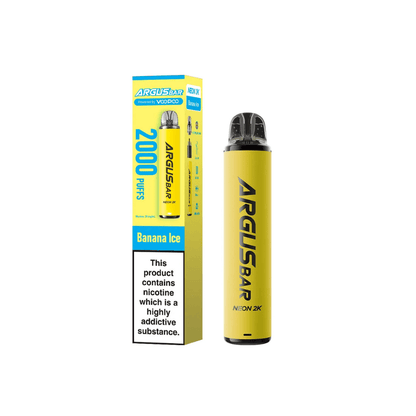 Voopoo Argus Bar Neon 2K Prefilled Kit Box of 10, Banana Ice Flavour