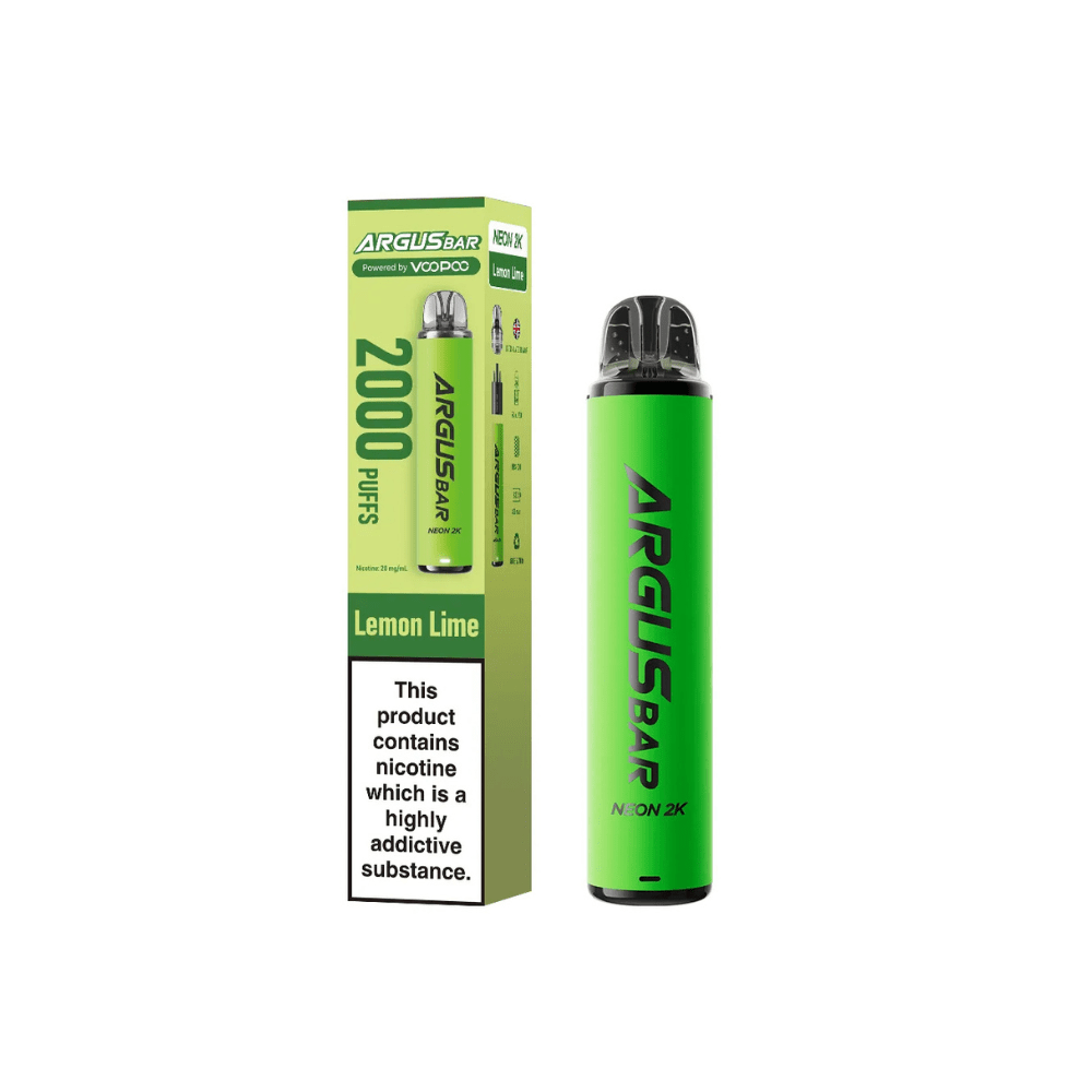 Voopoo Argus Bar Neon 2K Prefilled Kit Box of 10, Lemon Lime Flavour