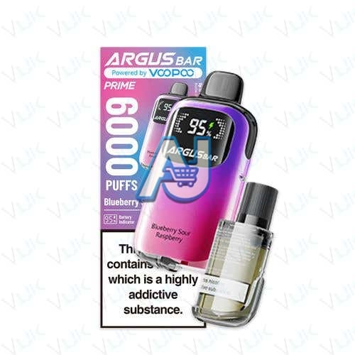 VooPoo Argus Bar Prime Perfilled Vape Kit, Blueberry Sour Raspberry Flavor