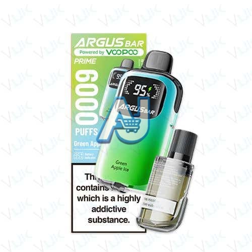 VooPoo Argus Bar Prime Perfilled Vape Kit, Green Apple Ice Flavor