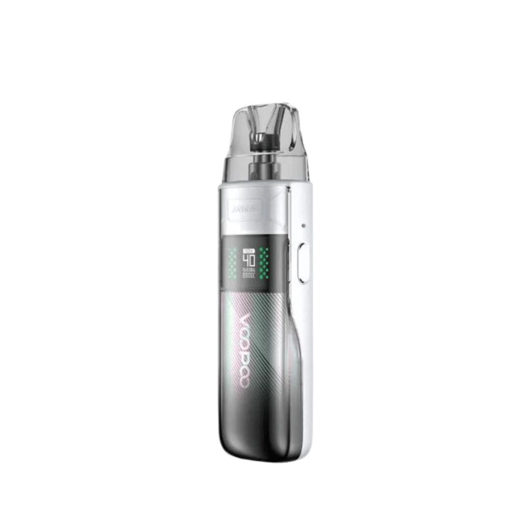 Voopoo Argus E40 pod kit in pearl white, sleek design with digital display.
