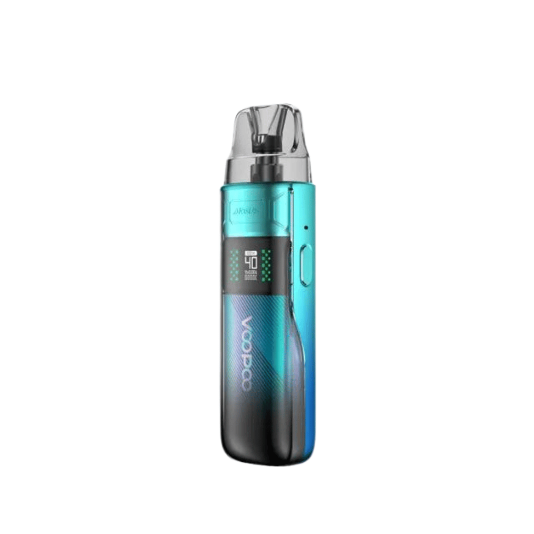 Voopoo Argus E40 pod kit in sky blue, sleek design with a digital display.
