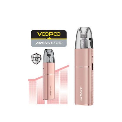 VooPoo ARGUS G3 Mini starter kit Rose Gold vape pod kit with box and coil technology branding