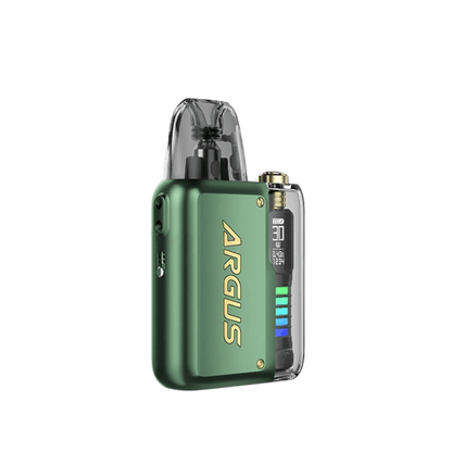 Voopoo Argus P1 Pod Vape Kit in green with digital display and branding.