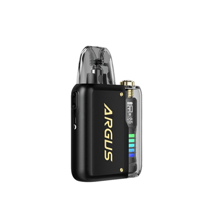 Voopoo Argus P2 Pod Vape Kit in black with digital display and transparent pod.
