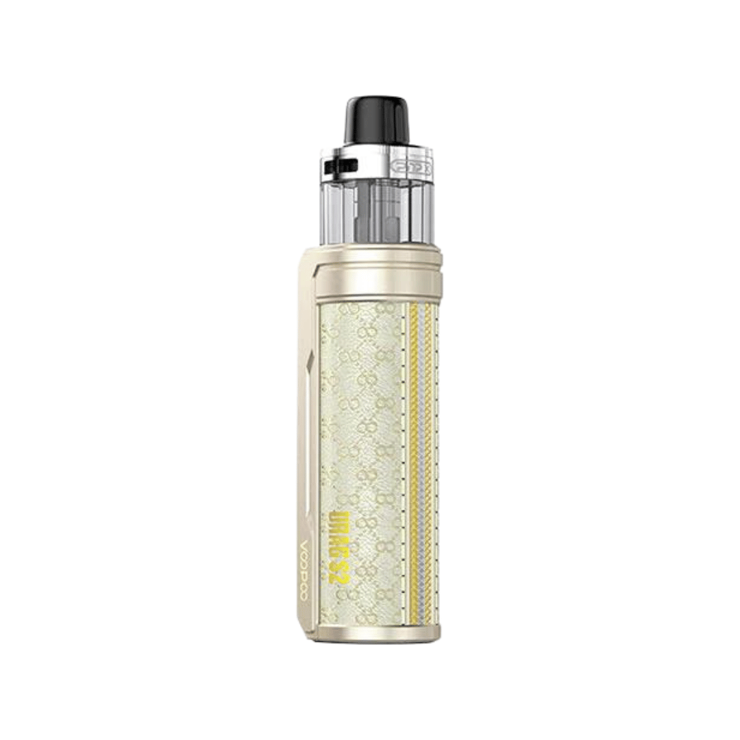 VooPoo Drag S2 Pod Kit in champagne gold with intricate detailing.