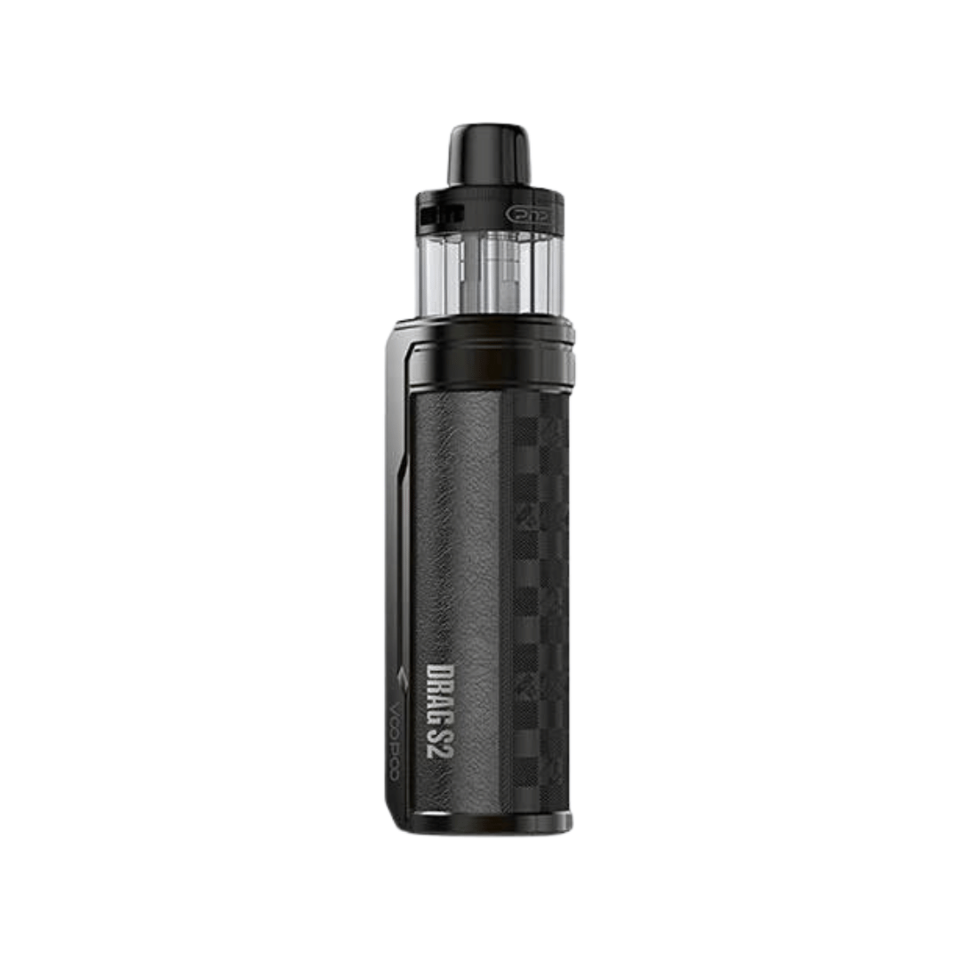 Voopoo Drag S2 Pod Kit in checkered black finish, sleek and stylish vaping device.