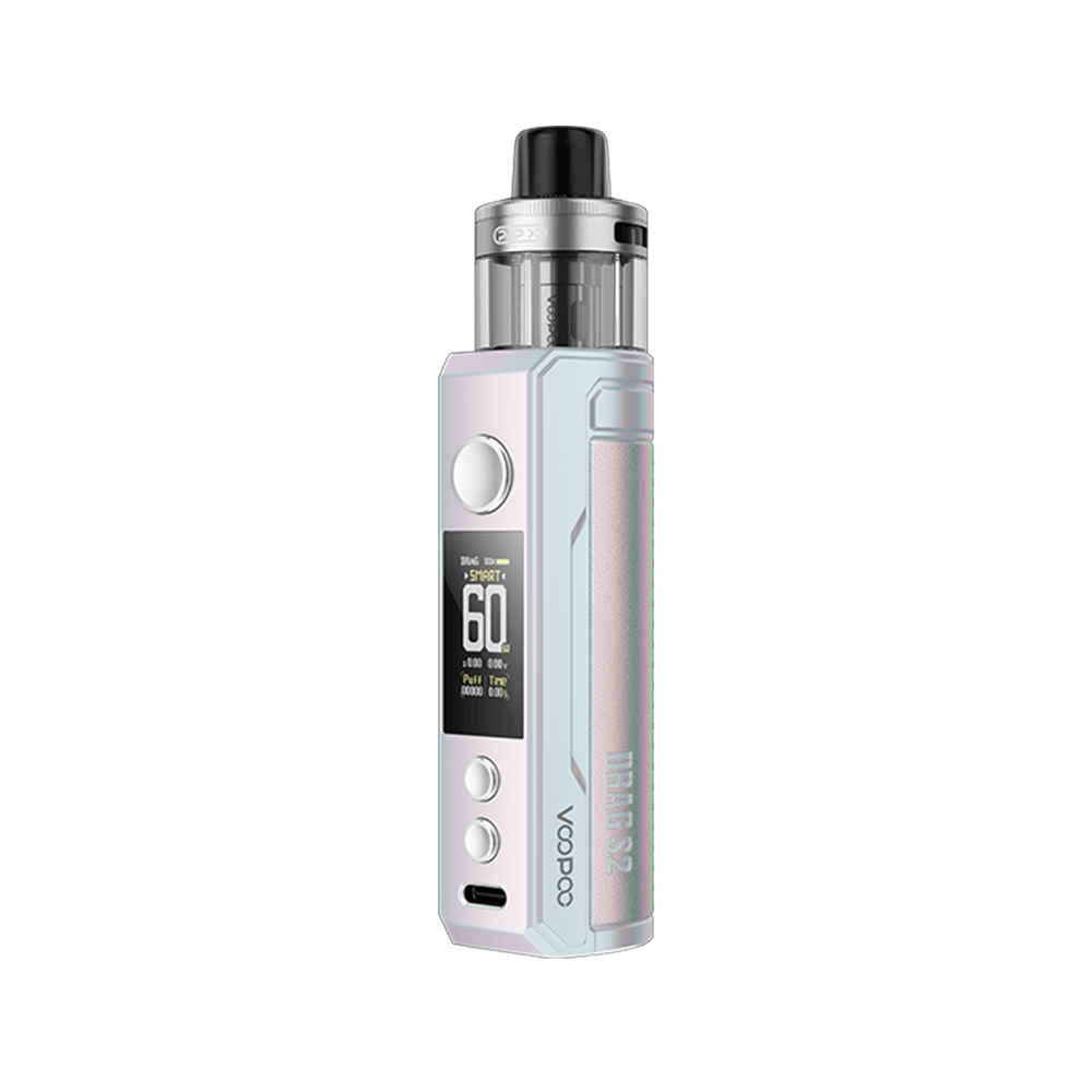 Voopoo Drag S2 Pod Kit in silver, featuring a digital display and sleek design.