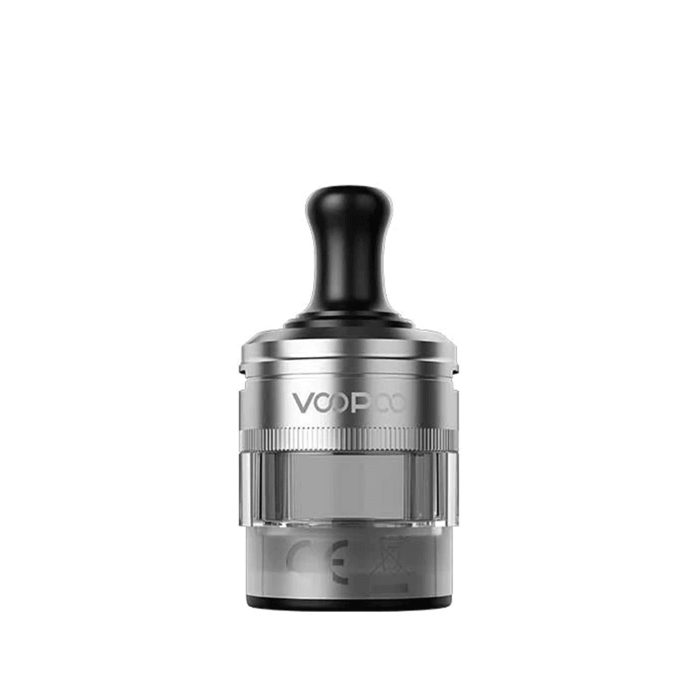 Voopoo PnP-X MTL replacement pod with black drip tip and silver accents.