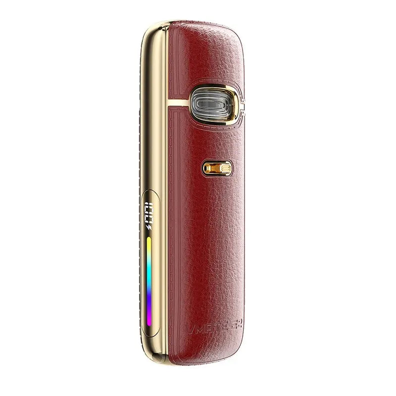 Voopoo Vmate E2 Pod Vape Kit in rose red with gold accents, sleek and stylish design.