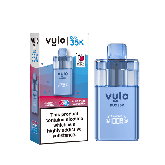 Vylo Duo 35k 2 in 1 Prefilled Pod Vape Box of 5, Blue Sour Raspberry, Blue Sour Cherry Flavour