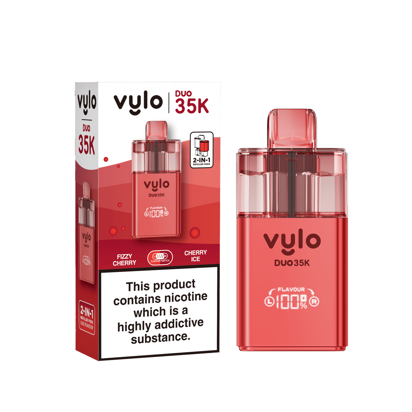 Vylo Duo 35k 2 in 1 Prefilled Pod Vape Box of 5, Fizzy Cherry, Cherry Ice Flavour