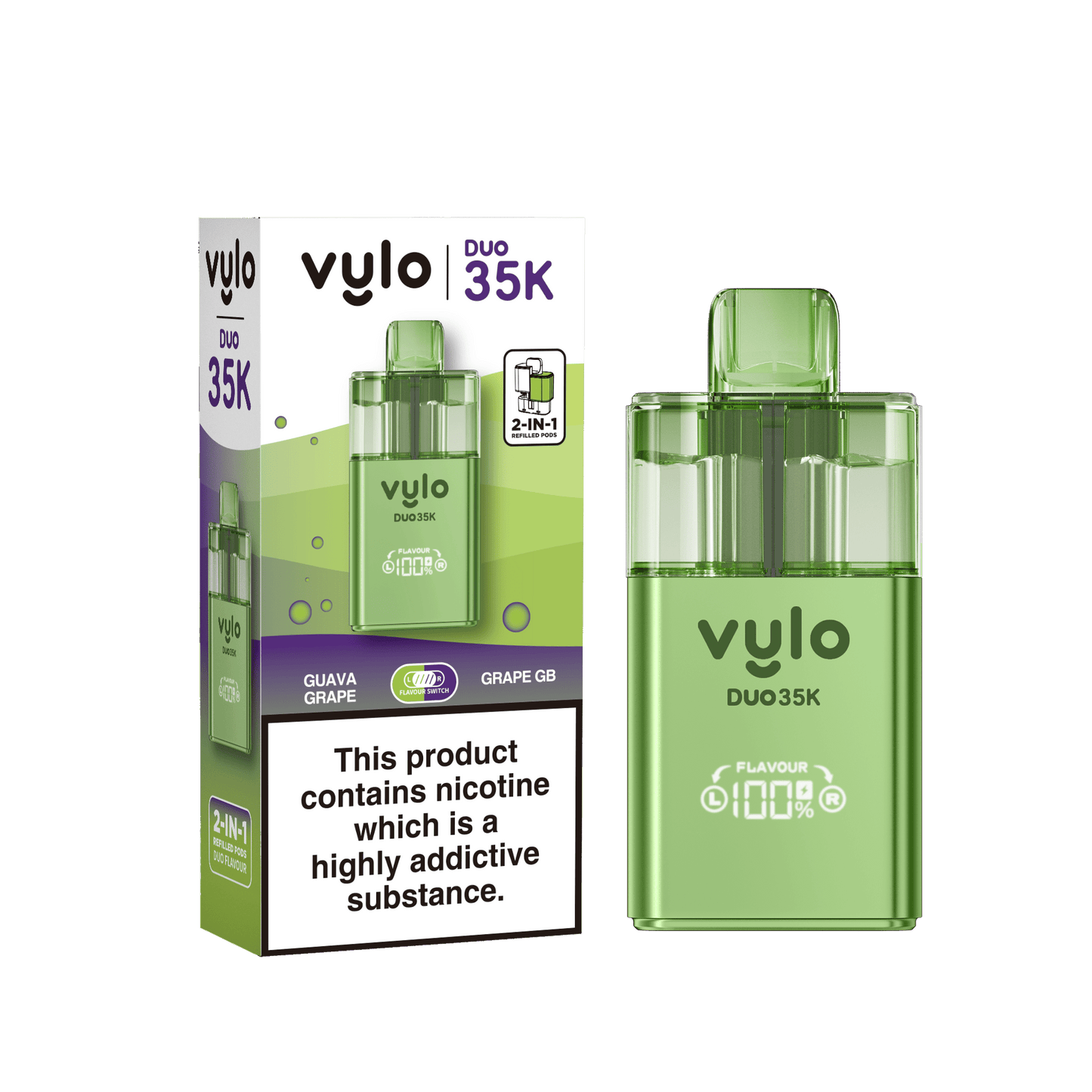 Vylo Duo 35k 2 in 1 Prefilled Pod Vape Box of 5, Guava Grape, Grape GB Flavour