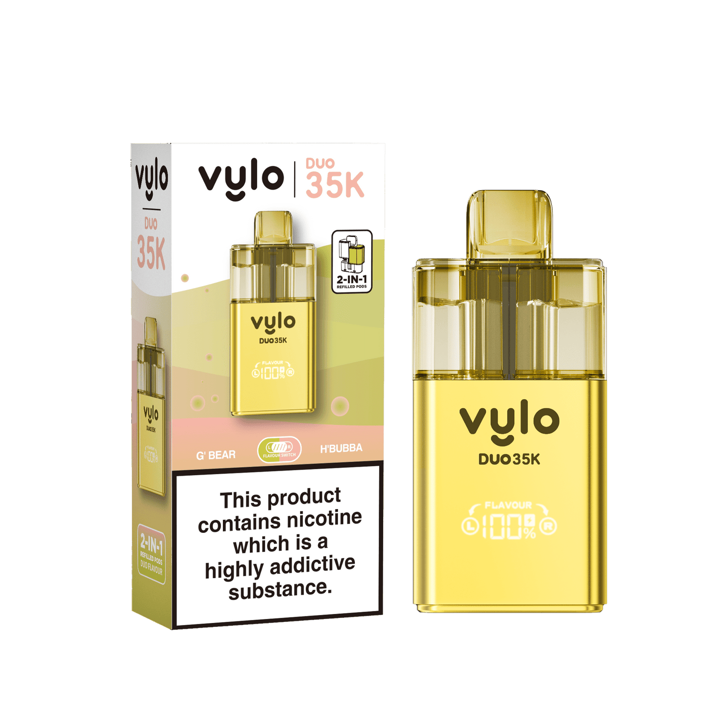 Vylo Duo 35k 2 in 1 Prefilled Pod Vape Box of 5, Gummy Bear, Hubba Bubba Flavour