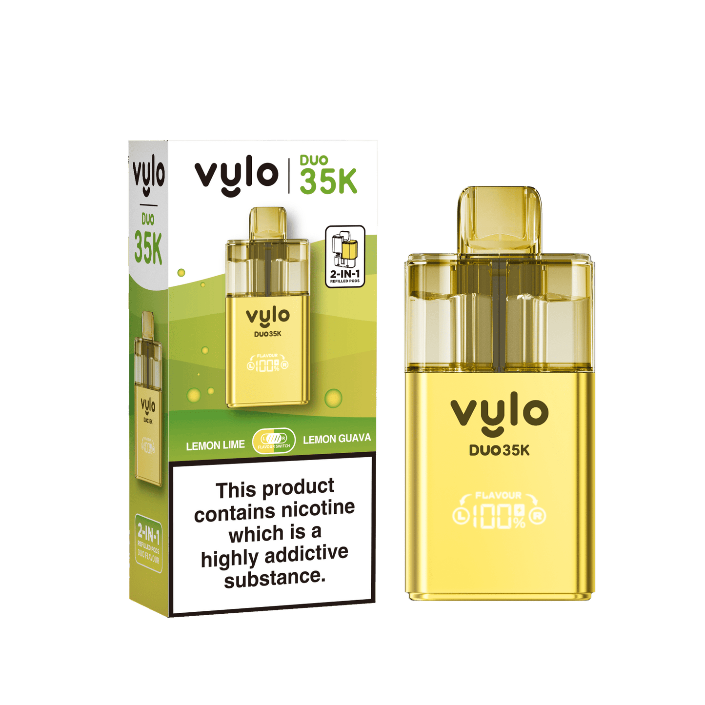 Vylo Duo 35k 2 in 1 Prefilled Pod Vape Box of 5, Lemon Lime, Lemon Guava Flavour