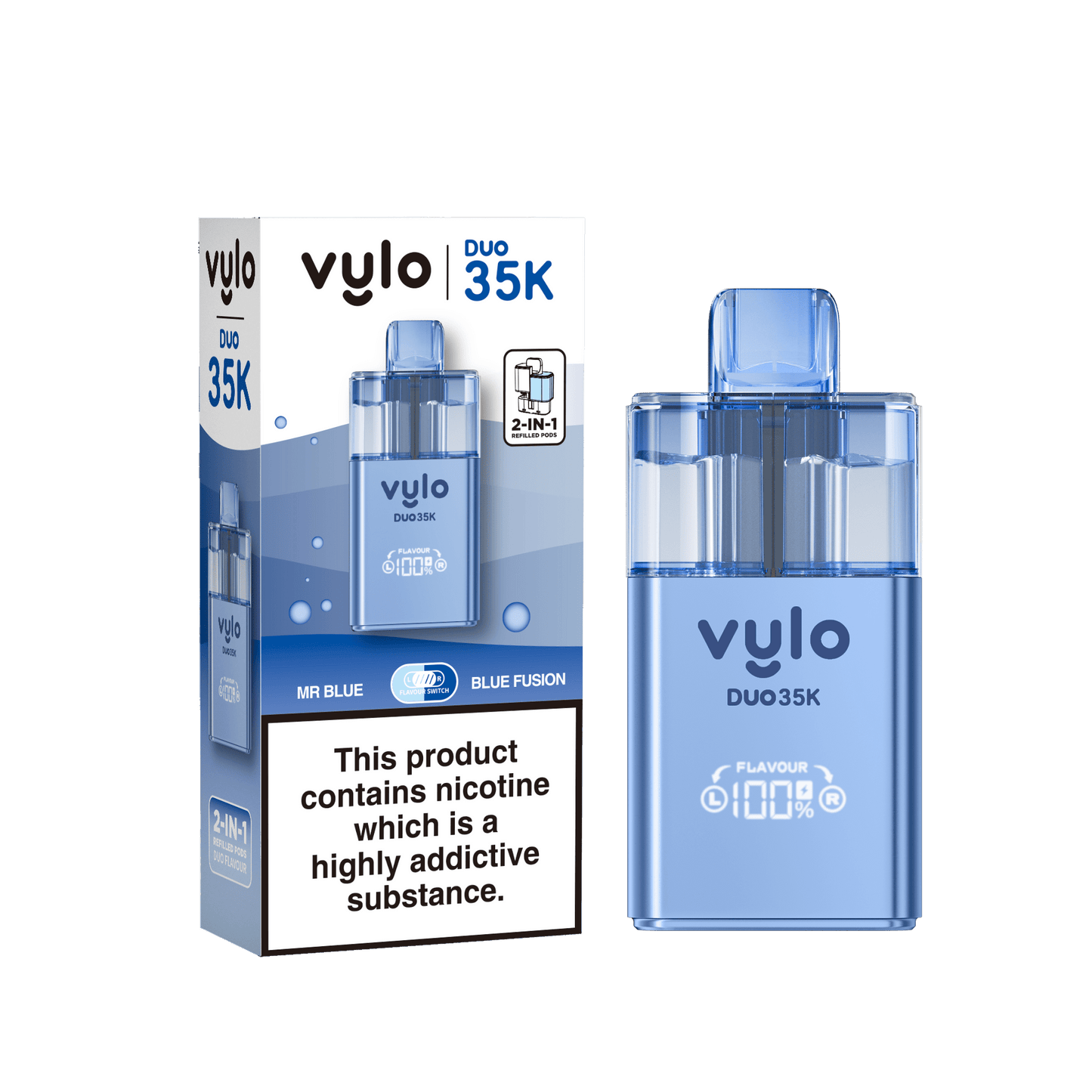 Vylo Duo 35k 2 in 1 Prefilled Pod Vape Box of 5, Mr Blue, Blue Fusion Flavour