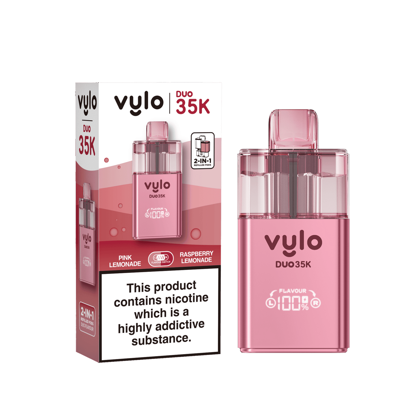 Vylo Duo 35k 2 in 1 Prefilled Pod Vape Box of 5, Pink Lemonade, Raspberry Lemonade Flavour
