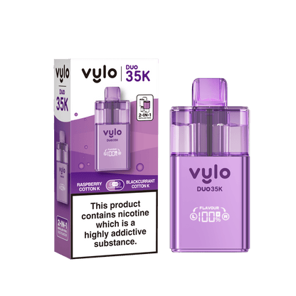 Vylo Duo 35k 2 in 1 Prefilled Pod Vape Box of 5, Raspberry Cotton K, Black Currant Cotton K Flavour