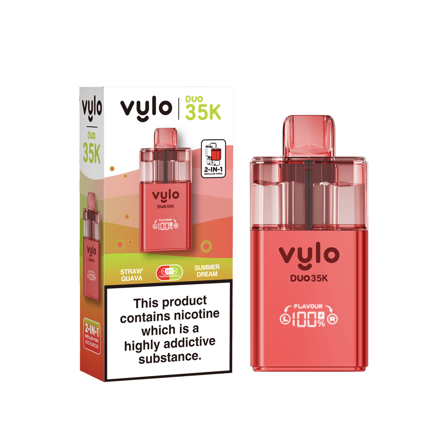 Vylo Duo 35k 2 in 1 Prefilled Pod Vape Box of 5, Straw Guava, Summer Dream Flavour