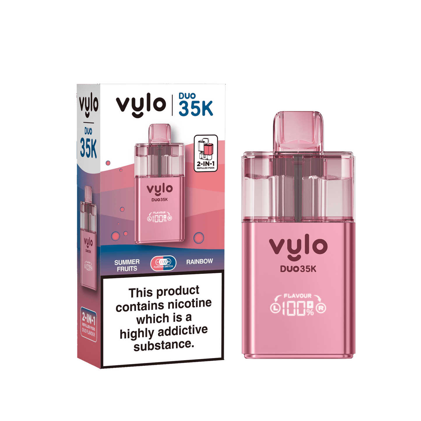 Vylo Duo 35k 2 in 1 Prefilled Pod Vape Box of 5, Summer Fruits, Rainbow Flavour