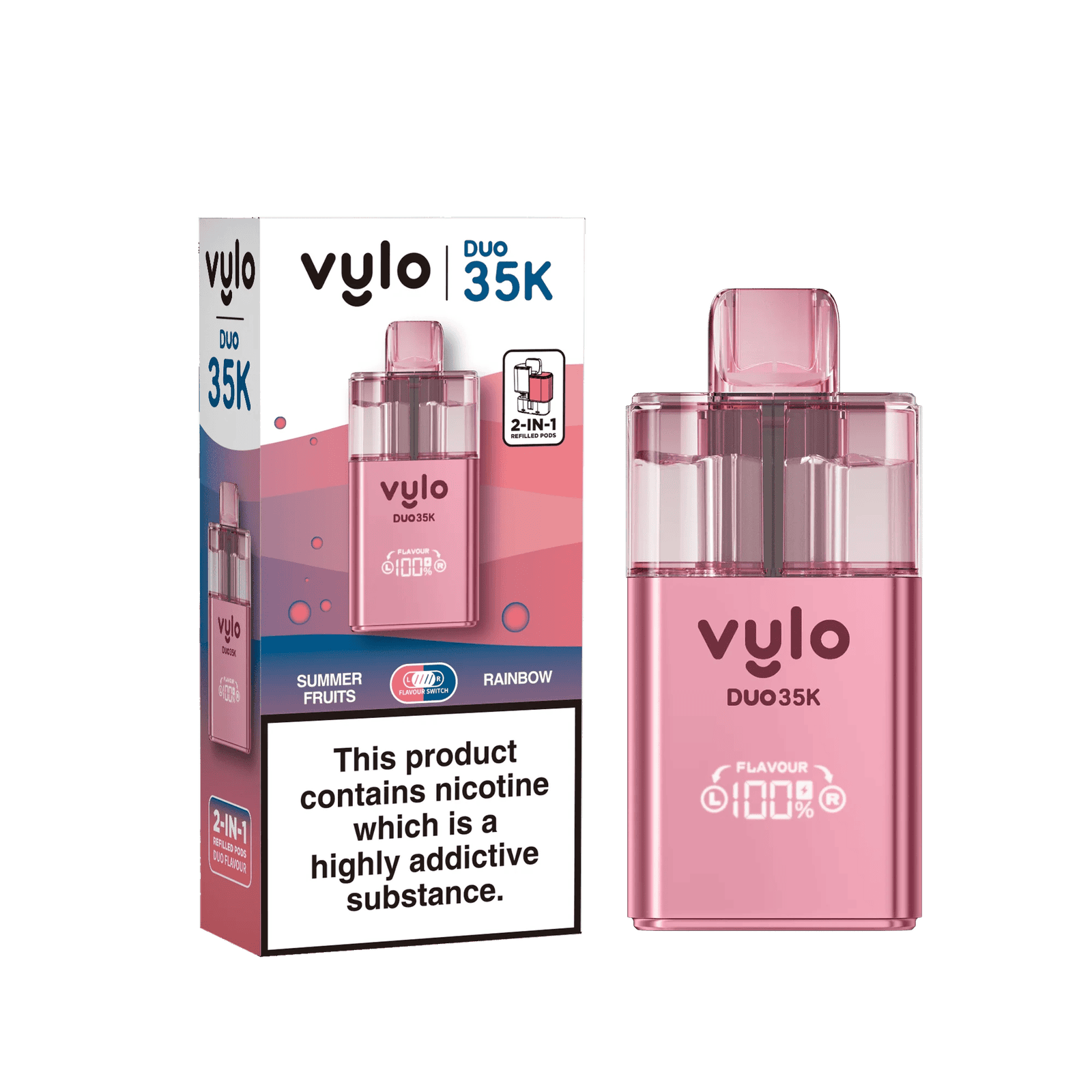 Vylo Duo 35k 2 in 1 Prefilled Pod Vape Box of 5, Summer Fruits, Rainbow Flavour