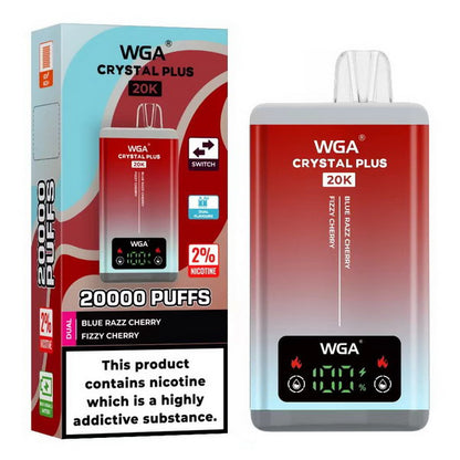 WGA Crystal Plus 20000 Puffs 2 in 1 Prefilled Kit Box of 10, Blue Razz Cherry, Fizzy Cherry Flavour