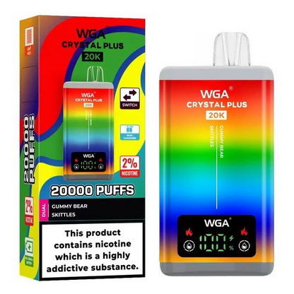 WGA Crystal Plus 20000 Puffs 2 in 1 Prefilled Kit Box of 10, Gummy Bear, Skittles Flavour