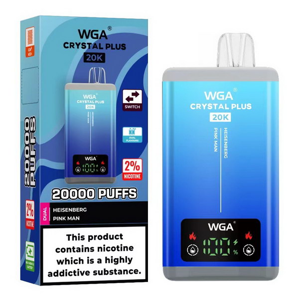 WGA Crystal Plus 20000 Puffs 2 in 1 Prefilled Kit Box of 10, Heisenberg, Pink Man Flavour