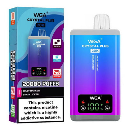 WGA Crystal Plus 20000 Puffs 2 in 1 Prefilled Kit Box of 10, Jolly Ranger, Brain Licker Flavour