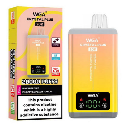 WGA Crystal Plus 20000 Puffs 2 in 1 Prefilled Kit Box of 10, Pineapple Ice, Pineapple Peach Mango Flavour