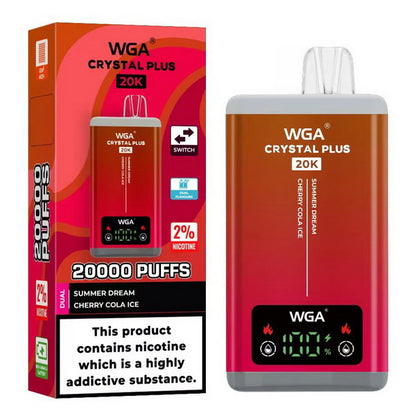 WGA Crystal Plus 20000 Puffs 2 in 1 Prefilled Kit Box of 10, Summer Dream, Cherry Cola Ice Flavour